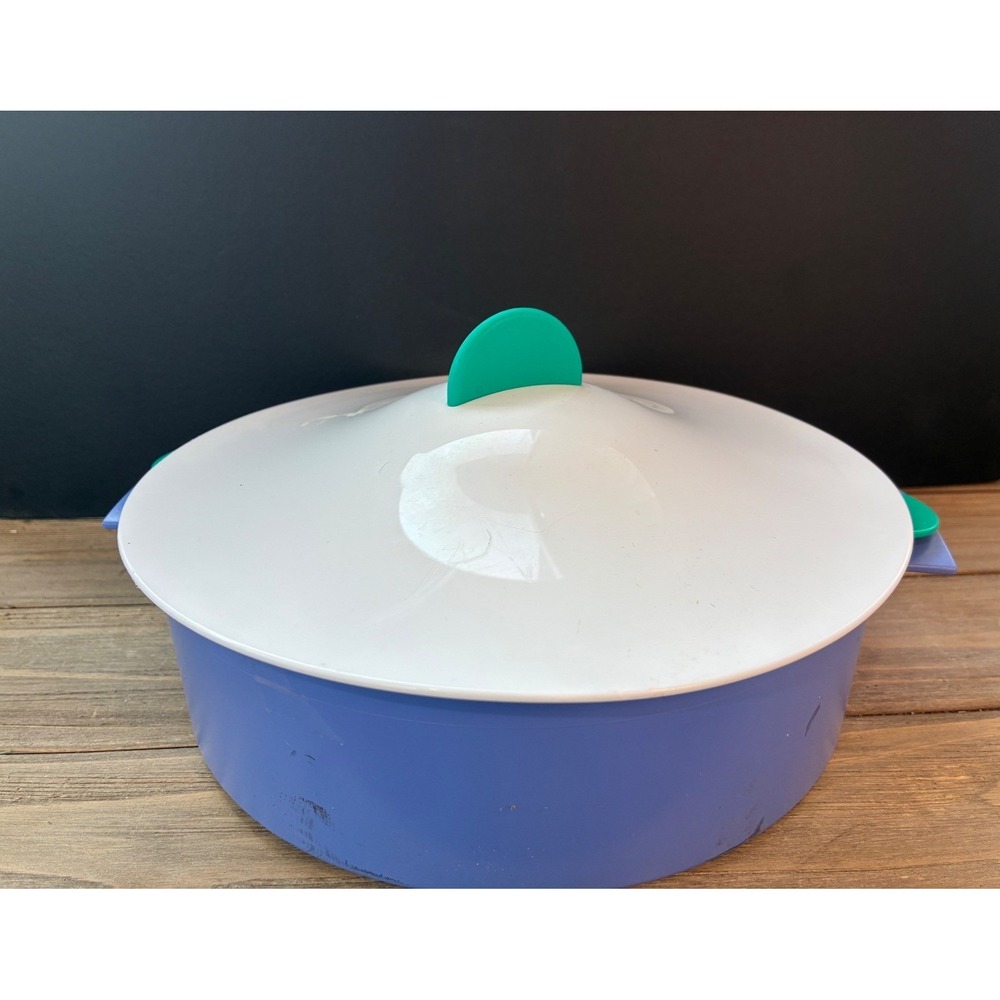 Tupperware Multi-Steamer 3pc 7" Microwave Vegetable Cooker Blue Green White